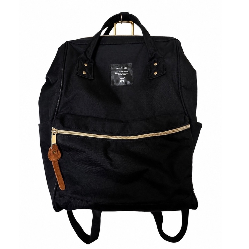 Anello Black Canvas Wide Mouth Backpack Gold Zip Shoulder Bag Pocket Philippines
